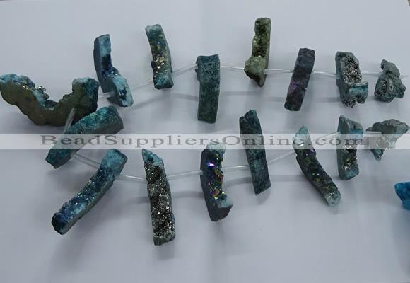 CTD2581 Top drilled 10*30mm - 10*50mm sticks plated druzy agate beads