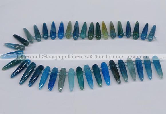 CTD2727 Top drilled 8*35mm bullet agate gemstone beads wholesale