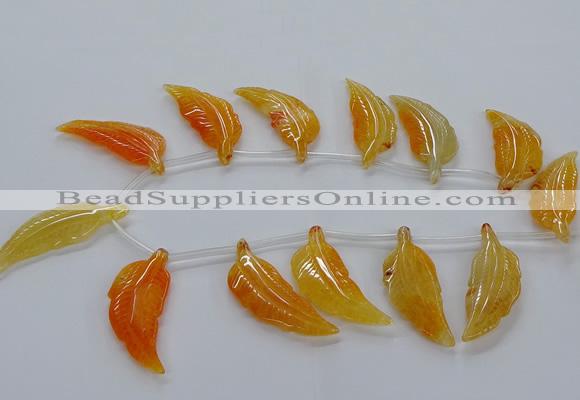 CTD2772 Top drilled 20*45mm - 25*55mm carved leaf agate beads