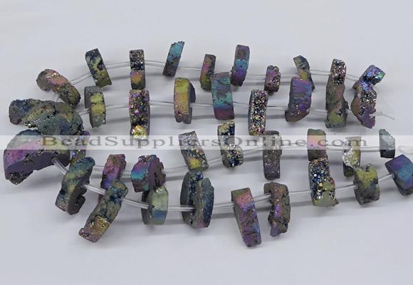 CTD2846 Top drilled 15*20mm - 18*40mm freeform plated druzy agate beads