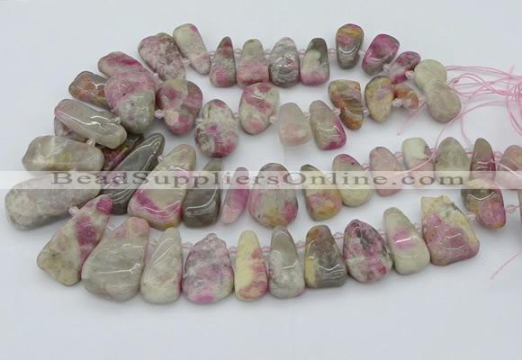 CTD3566 Top drilled 10*20mm - 20*45mm freeform pink tourmaline beads