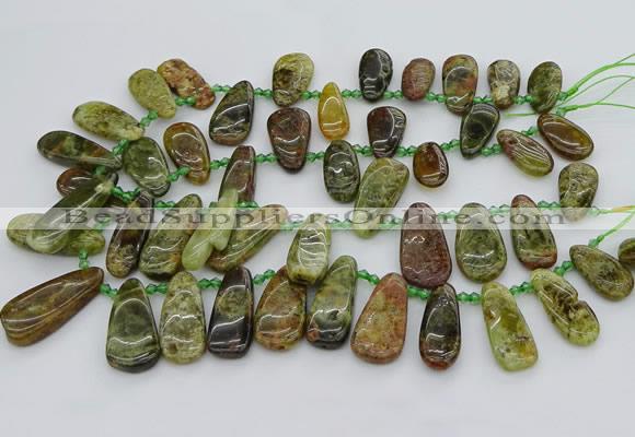 CTD3635 Top drilled 10*20mm - 15*45mm freeform green garnet beads