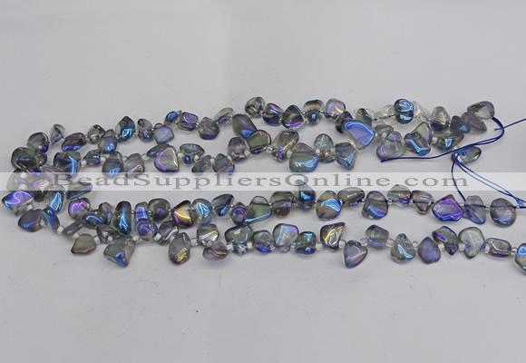 CTD3673 Top drilled 5*8mm - 10*14mm freeform plated white crystal beads