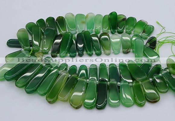 CTD469 15.5 inches 12*25mm - 15*45mm freeform green agate beads