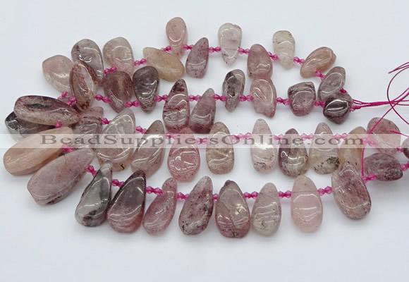 CTD484 Top drilled 10*22mm - 15*45mm freeform strawberry quartz beads