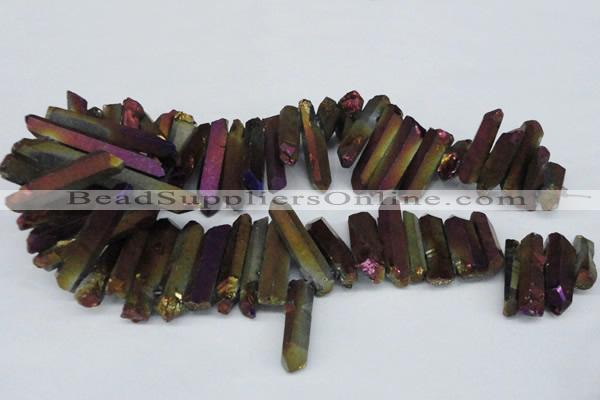 CTD552 Top drilled 8*25mm - 8*40mm wand plated quartz beads