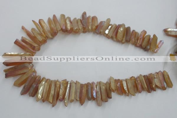 CTD917 Top drilled 6*25mm - 8*40mm wand plated quartz beads