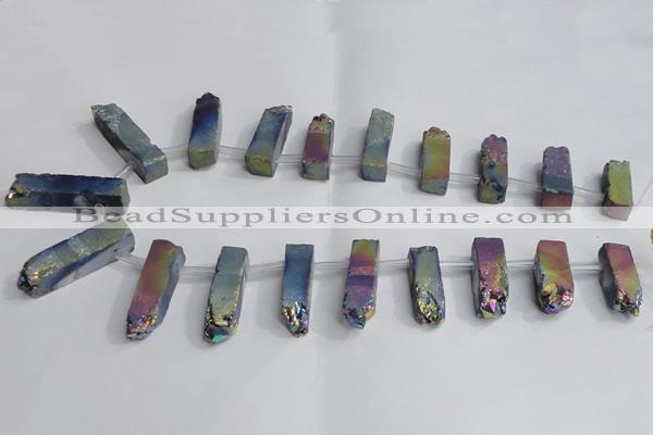 CTD985 Top drilled 8*25mm - 10*45mm sticks plated druzy amethyst beads