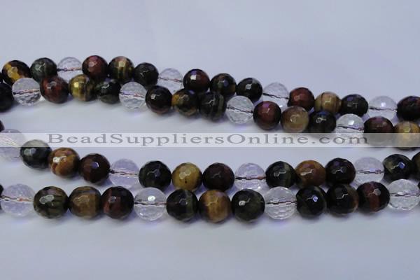 CTE1133 15 inches 10mm faceted round mixed tiger eye & white crystal beads