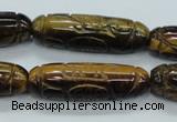 CTE116 15.5 inches 12*40mm carved cylinder yellow tiger eye beads