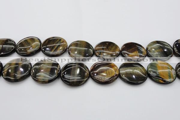 CTE1353 15.5 inches 35mm flat round yellow & blue tiger eye beads