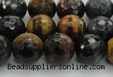 CTE1474 15.5 inches 12mm faceted round mixed tiger eye beads