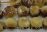 CTE1537 15.5 inches 12mm faceted coin golden tiger eye beads