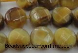 CTE1538 15.5 inches 14mm faceted coin golden tiger eye beads