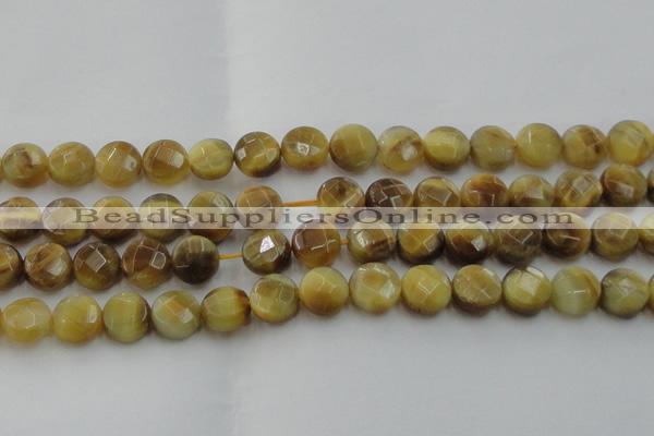 CTE1538 15.5 inches 14mm faceted coin golden tiger eye beads