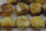 CTE1539 15.5 inches 16mm faceted coin golden tiger eye beads