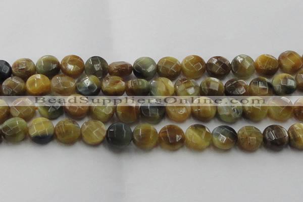 CTE1576 15.5 inches 16mm faceted coin golden & blue tiger eye beads