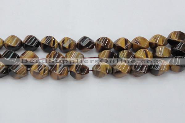 CTE1593 15.5 inches 15*20mm twisted rice yellow tiger eye beads