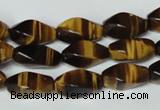 CTE172 15.5 inches 8*16mm twisted rice yellow tiger eye gemstone beads