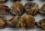 CTE1742 15.5 inches 16mm twisted coin yellow tiger eye beads