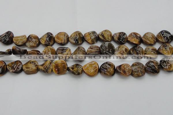 CTE1742 15.5 inches 16mm twisted coin yellow tiger eye beads