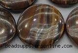 CTE1750 15.5 inches 30mm flat round iron tiger eye beads