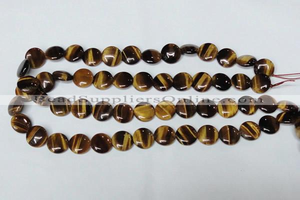 CTE177 15.5 inches 14mm flat round yellow tiger eye gemstone beads