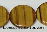 CTE178 15.5 inches 30mm flat round yellow tiger eye gemstone beads