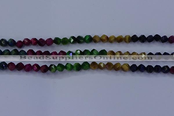 CTE1926 15.5 inches 6mm faceted nuggets colorful tiger eye beads