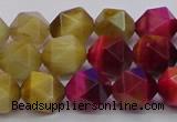 CTE1939 15.5 inches 12mm faceted nuggets mixed tiger eye beads