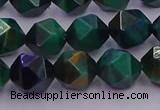 CTE1948 15.5 inches 10mm faceted nuggets green tiger eye beads