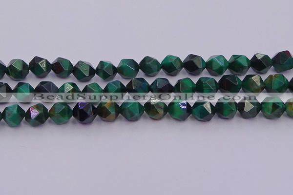 CTE1949 15.5 inches 12mm faceted nuggets green tiger eye beads