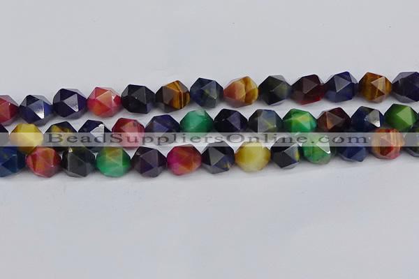 CTE1972 15.5 inches 12mm faceted nuggets mixed tiger eye beads