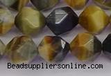 CTE1977 15.5 inches 10mm faceted nuggets golden & blue tiger eye beads