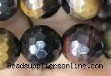 CTE2004 15.5 inches 12mm faceted round AB-color mixed tiger eye beads