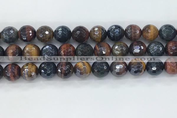 CTE2097 15.5 inches 14mm faceted round AB-color mixed tiger eye beads