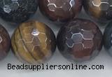 CTE2098 15.5 inches 16mm faceted round AB-color mixed tiger eye beads