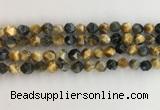 CTE2125 15.5 inches 6mm faceted nuggets golden & blue tiger eye beads