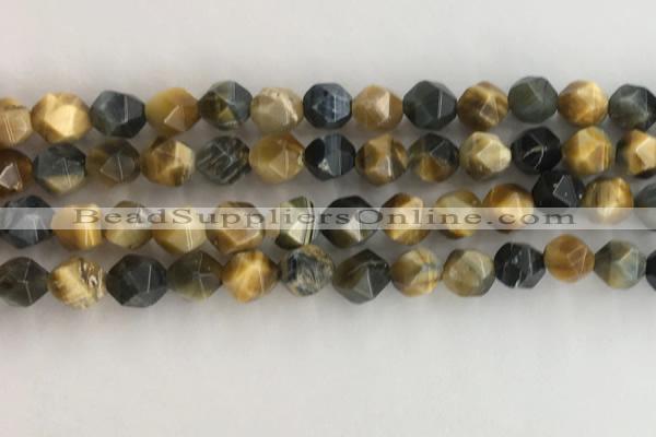 CTE2126 15.5 inches 8mm faceted nuggets golden & blue tiger eye beads