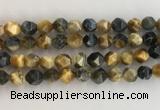 CTE2128 15.5 inches 12mm faceted nuggets golden & blue tiger eye beads