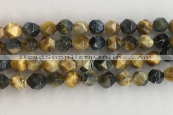 CTE2128 15.5 inches 12mm faceted nuggets golden & blue tiger eye beads