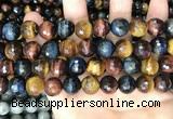 CTE2229 15.5 inches 12mm faceted round colorful tiger eye beads