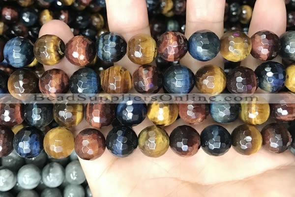 CTE2229 15.5 inches 12mm faceted round colorful tiger eye beads