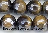 CTE2359 15 inches 8mm faceted round AB-color yellow tiger eye beads