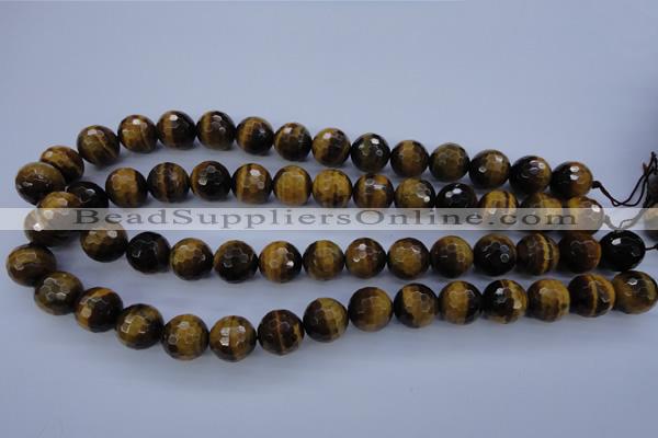 CTE425 15.5 inches 14mm faceted round yellow tiger eye beads