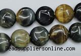 CTE561 15.5 inches 12mm flat round golden & blue tiger eye beads