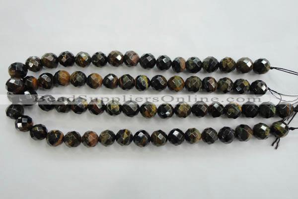 CTE724 15.5 inches 12mm faceted round yellow & blue tiger eye beads