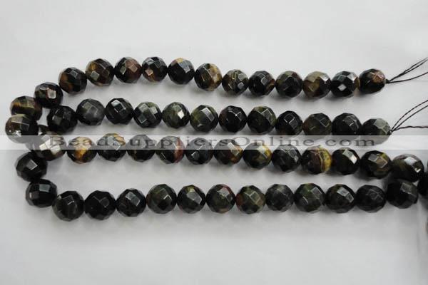 CTE725 15.5 inches 14mm faceted round yellow & blue tiger eye beads