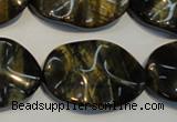 CTE820 15.5 inches 20*30mm wavy oval blue tiger eye beads