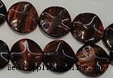 CTE852 15.5 inches 16mm wavy coin red tiger eye beads